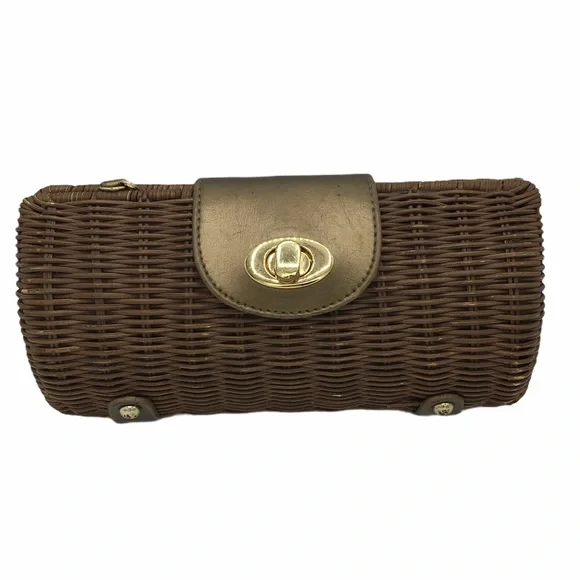 Wicker Metallic Bronze Turn Key Clutch Bag - Picture 1 of 8